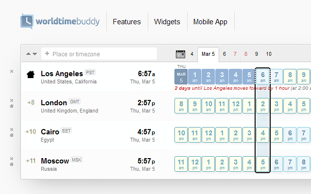 WorldTimeBuddy Time Selector Preview Software