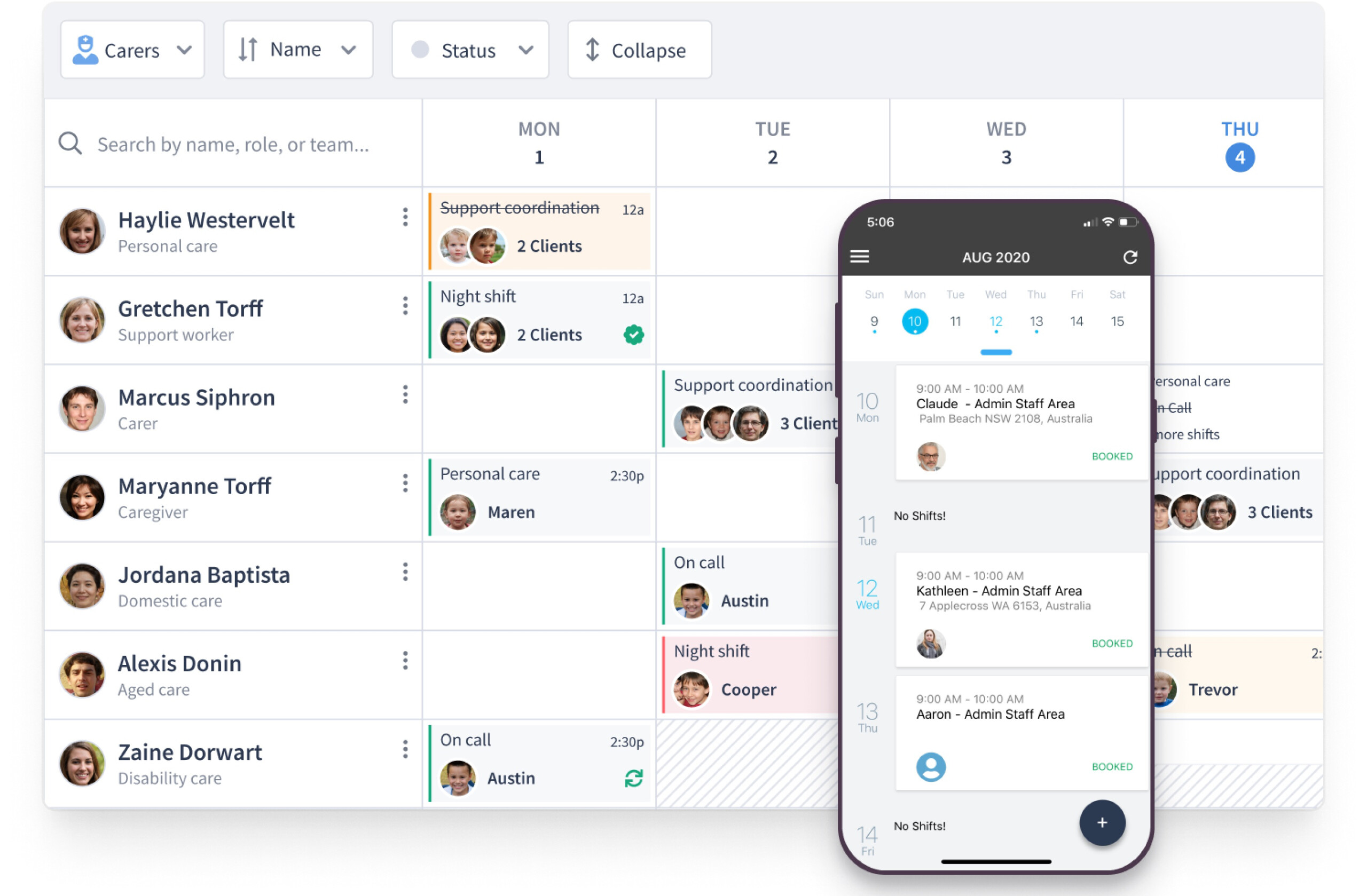 ShiftCare's NDIS Software Overview and App Screenshot