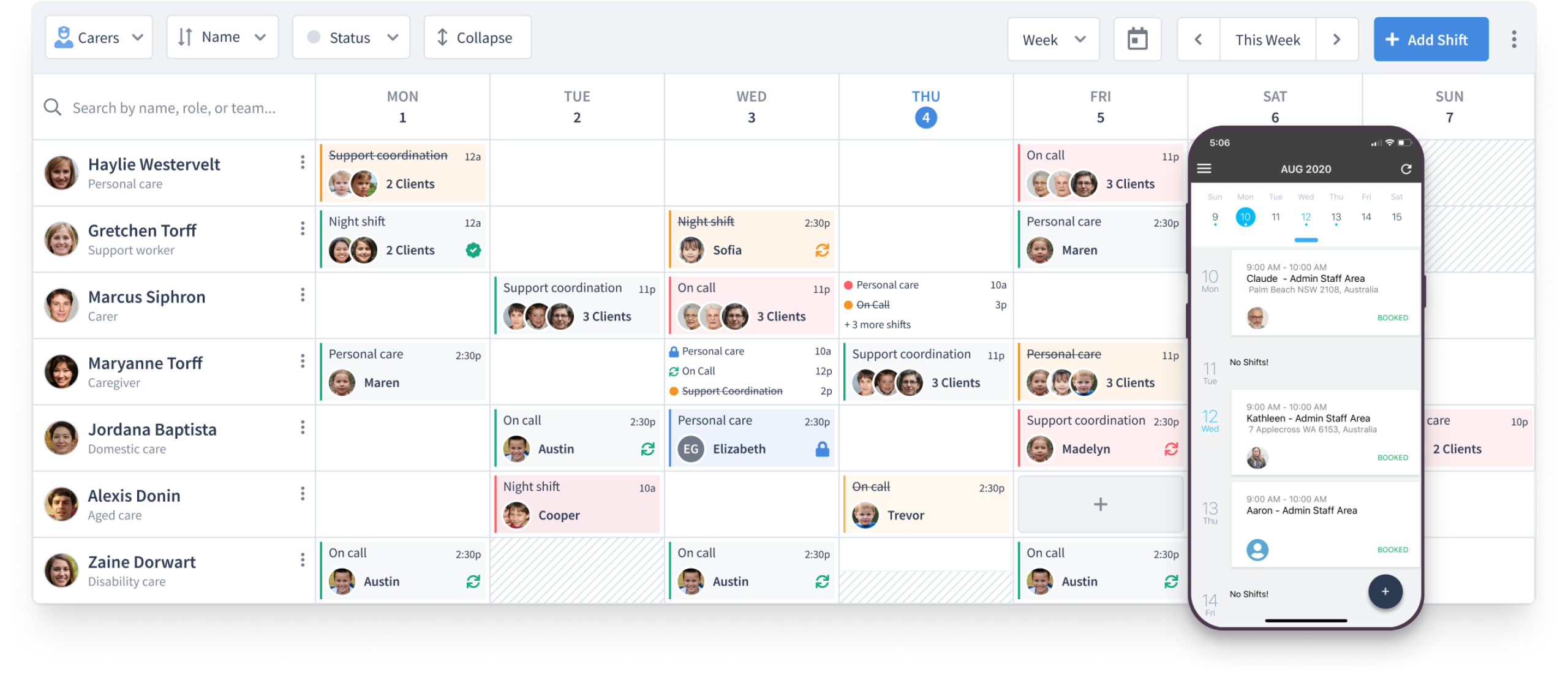 ShiftCare's NDIS Software Overview and App Screenshot